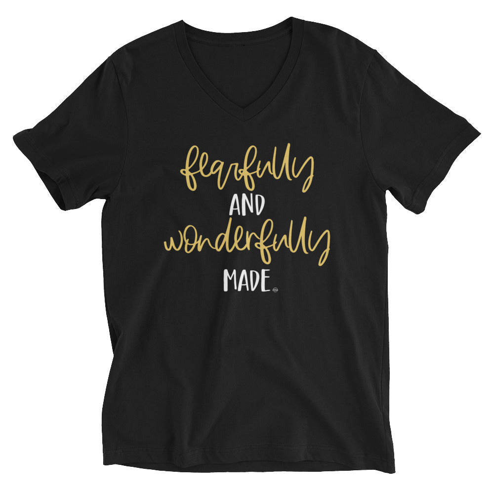 Fearfully and Wonderfully Made - Unisex Short Sleeve V-Neck T-Shirt